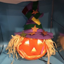 Halloween Gemmy Fiber Optic Pumpkin Witch Hat Scarecrow - w/AC-READ picture
