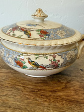 Old English Johnson Bros England Bird Pattern Round Tureen w/ Lid Handles E.162 picture