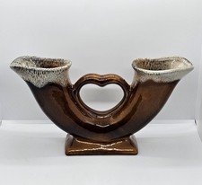 MCM VAN BRIGGLE Double Horn Vase White Volcanic Fat Lava Drip Glaze, 9.5