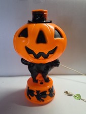 RARE 1969 Empire Halloween Jack-o'-lantern W/ Blk.  Cat Witches &Skull Blow Mold picture