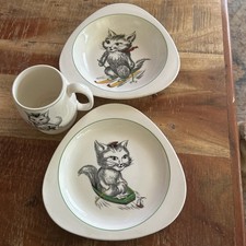 Vintage 1957 Copeland Spode Cutie Kitten S3243 3pc Child Nursery Set England picture