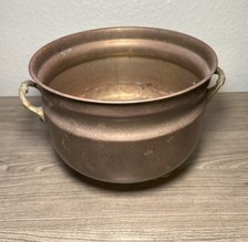 Vintage Footed Copper Planter Bowl Brass Handles Feet 8.5