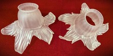 French Antique Tulip Petal Frosted Glass Shades Hand Blown Lamp Chandelier Pair picture