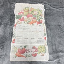1970 Vintage Tea Towel Calendar Vegetable Design Tomato Carrot Mushrooms picture