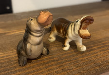 Vintage Ceramic Hippos Set Of 2 Miniature Figurines picture