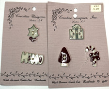 Vintage Creative Uniques Ceramic Folk Art / Christmas Themed Buttons Set of 5 picture