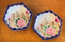 2 Nippon Tohina E-OH Hand Painted China Pink Blue Gold Hexagonal Plates/Saucers picture