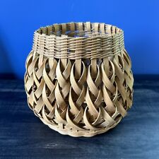 Handcrafted Loop Woven Basket Rattan Wicker Signed Dated picture