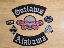Outlaws MC Alabama Skull and Pistons Full Back Patch Set – Embroidered Biker picture