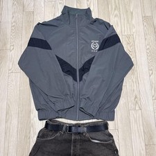 Vintage Nylon Jacket Men's L Black Grey Logo Embroidery Windbreaker picture