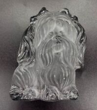 Vintage MCM Viking Glass Clear Frosted Yorkie Shih Tzu Dog Paperweight Bookend picture