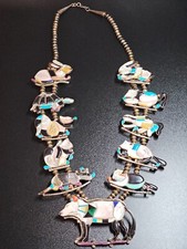 Rare 1970s BEAR TOES Workshop Sterling Silver Zuni Menagerie Necklace picture