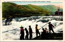 Celilo Falls Oregon Salmon Spear Fishing Vintage Postcard 4P23-23 picture
