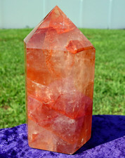 Natural Red IRON PHANTOM in CLEAR QUARTZ Crystal a Polished Point For Sale picture