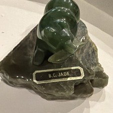 Genuine Green Jade Bear, Jade Fish in Mouth, on Jade Rock - From Canada BC Jade picture