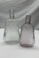 Lot x2 Ribbed Diamond Pattern Blown Whiskey Flasks  picture