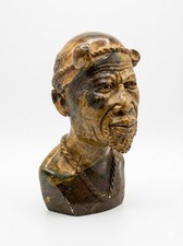 R.J. Dodzo Signed 2005 African Shona Stone Bust Zimbabwe Chief Carved Sculpture picture