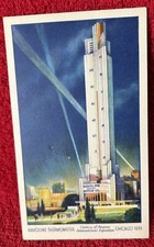 1933 Century Of Progress Chicago Worlds Fair Thermometer Linen Postcard picture
