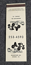 Vintage Match Matchbook Cover: A.J's Ski Rentals Stowe, Vt picture