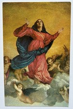 Vintage Catholic Postcard Assumption of Mary Angels Gold Background Shrine DC picture