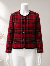 Petite Sophisticate Vintage 80s 90s Red Plaid Blazer Cropped Jacket Size 8 picture