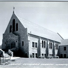 c1950s Marengo, IA St Johns Lutheran Church RPPC Stone Chapel Iowa Postcard picture