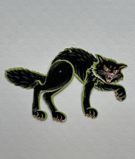 VINTAGE 70s BEISTLE HALLOWEEN JOINTED BLACK SCARY Scratch CAT DIE CUT DECORATION picture