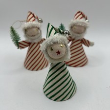Vtg 50’s Spun Cotton 3 Elf Pixie Girls Chenille Paper/Cotton Ornaments Japan 3” picture
