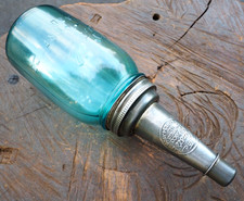 ANTIQUE PETROLIANA 1920's OIL JAR SPOUT CAP THE MASTER MFG CO AQUA BALL MASON picture