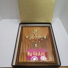 Vintage NOS Jebco Nu Grape Soda Advertising Wooden Clock   Hard To Find picture