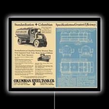 1921 Columbian Steel Tank on Mack Truck NEW LED Hanging Lighted Sign: 18x23
