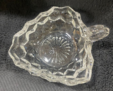 Fostoria Crystal Clear Glass Triangle Handled Nappy Bowl Vintage Cube Pattern picture