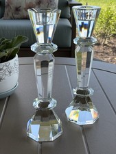 Vintage Brilliant Cut Crystal 10” Tall Faceted Taper Candlesticks Pair Heavy picture