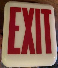 Vintage White Glass Triangular Double Sided Red Letters Exit Sign Lamp Shade picture