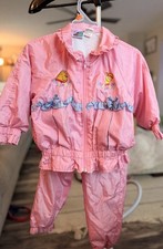 Vintage 90s Disney Winnie the Pooh Pink Windbreaker Track Suit Kids Toddler 2T picture