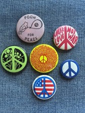 N.O.S. 60's ANTI-WAR,  PEACE SIGN PROTEST, 6 Pinback Button Badge Collection picture
