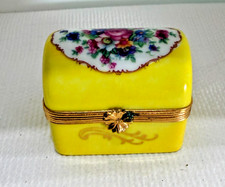Vintage Limoges Porcelain Handpainted Yellow Floral Trinket Box picture