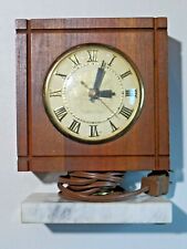 Vintage Lanshire Wood Clock on Marble Pedestal Electric Works Missing Trophy? picture