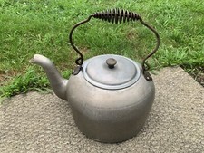 Antique T.A.C.U. Co. Aluminum Kettle Teapot w/ Wire Handle Pat. 1891 Vintage picture