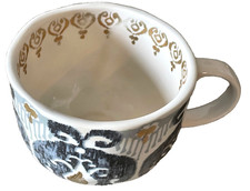 Anthropologie Tanja Ikat Cup Coffee Tea  Ceramic Silver & Gold EUC picture
