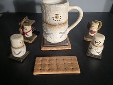 S’mores Marshmallow Snowman Coffee Mug And 2 Salt Shakers 2 Smores Ornaments  picture