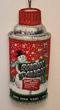 SNOW QUICK - SNOWMAN on CAN, FLAKES, SPRAY  Glitter CHRISTMAS ORNAMENT * Vtg Img picture
