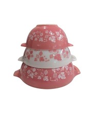 PYREX Pink/White Gooseberry 3pc Nesting Mixing Bowl Set 401 402 403 picture