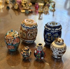 Vintage Lot Miniature Chinese Blue & White Porcelain Vases Ginger Jars Fish picture