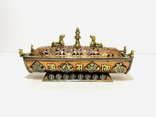 Vintage Nepal Tibetan Buddhist Brass & Copper Incense Burner Llamas Birds Finial picture