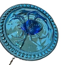 Antique Victorian Edwardian Cobalt Blue Czech Pressed Glass Spider Hat Pin picture