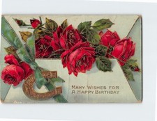Postcard Many Wishes For A Happy Birthday with Birthday Embossed Art Print picture
