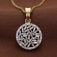 Ladies 18K Yellow Gold Over Diamond Baguette Pendant with 18