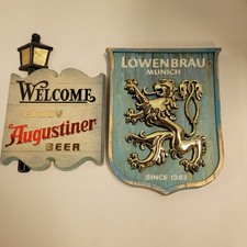 Vintage 1969 Lowenbrau Munich Since 1383 Plastic Wall Hanger 3D, and Augustiner picture