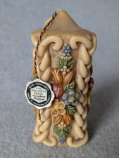 VTG German Hand Carved + Painted Floral 4.5 Inch Pillar Candle Never Lit W/ Tag picture